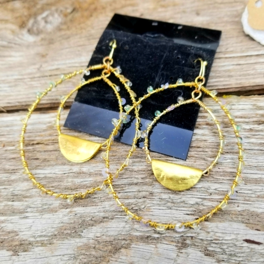 NEW! CCD HAMMERED METAL & BEADED HOOP EARRINGS!